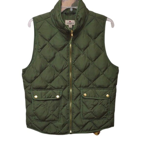 Woolrich Jackets & Blazers - Woolrich Women's Olive Quilted Washable Down Insulated Full Zip Vest Gold Detail